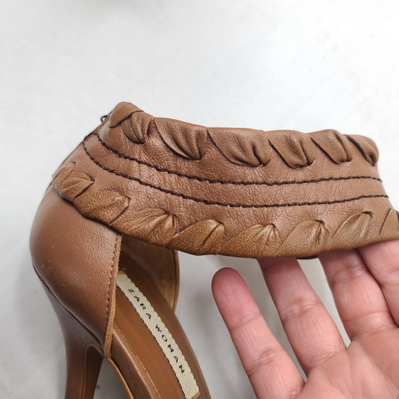 Zara Woman Brown Open Toe Leather Ankle Strap 5 inch High Heels Size 6.5 (37) - Picture 12 of 15